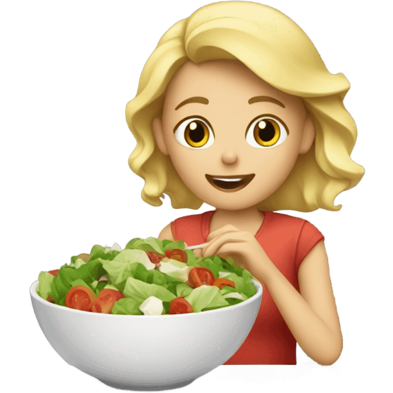 Blond girl eating salad  emoji