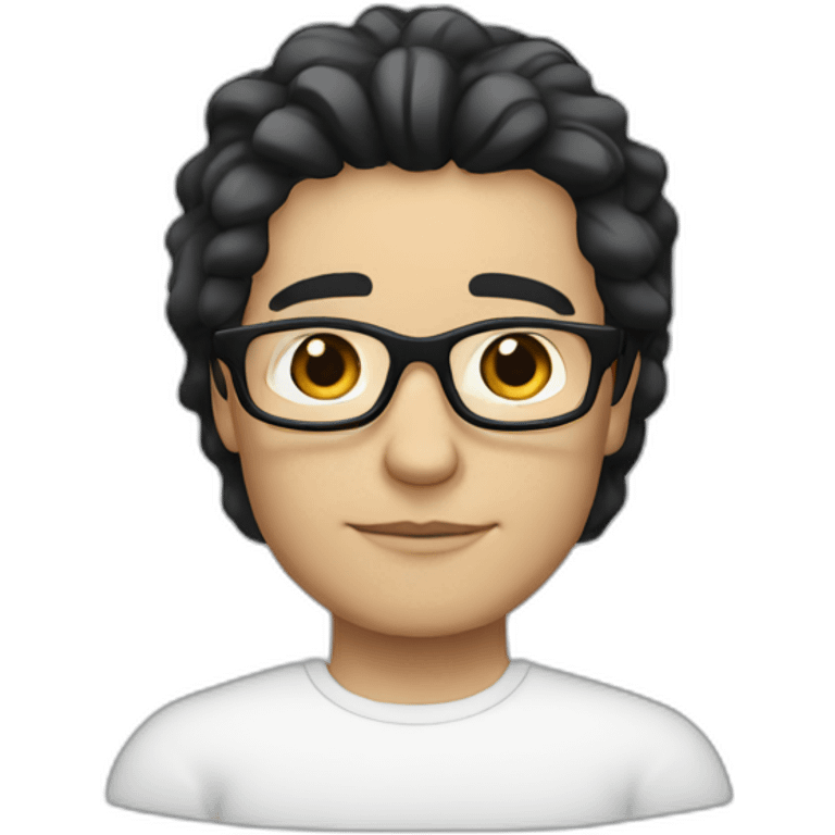 A white person with black hair, his hair is soft and wears black glasses. emoji