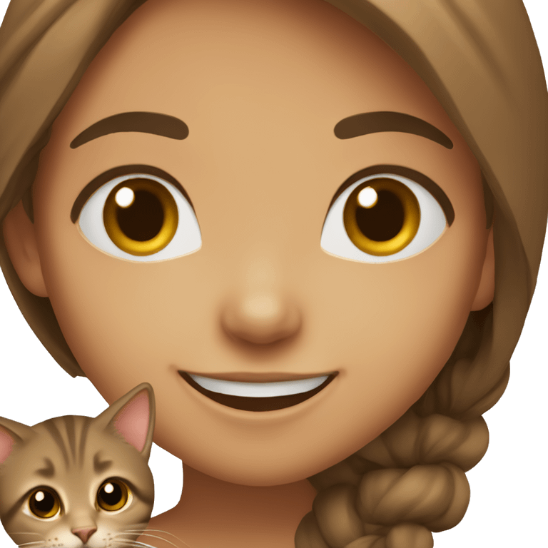 A girl from Dubai with  brownish long hair holding a cat and smiling and winking  emoji