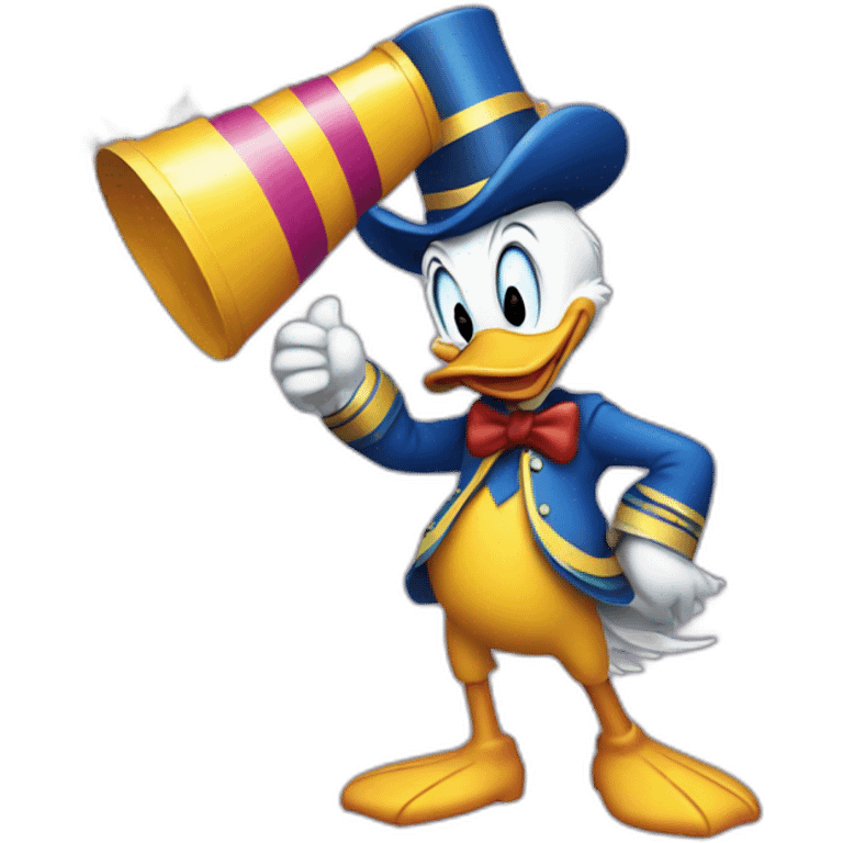 donald duck going to party with party poppers emoji