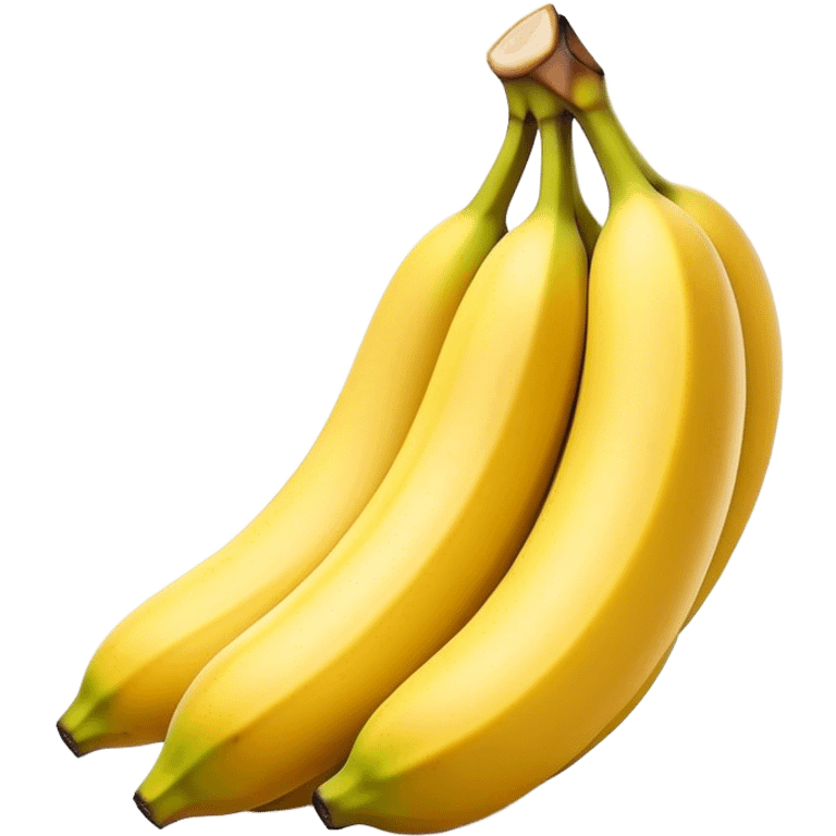 Cinematic bright yellow banana, smooth peel with gentle curves, slightly ripened, stacked in a charming bunch, warm glowing background, soft and inviting. emoji