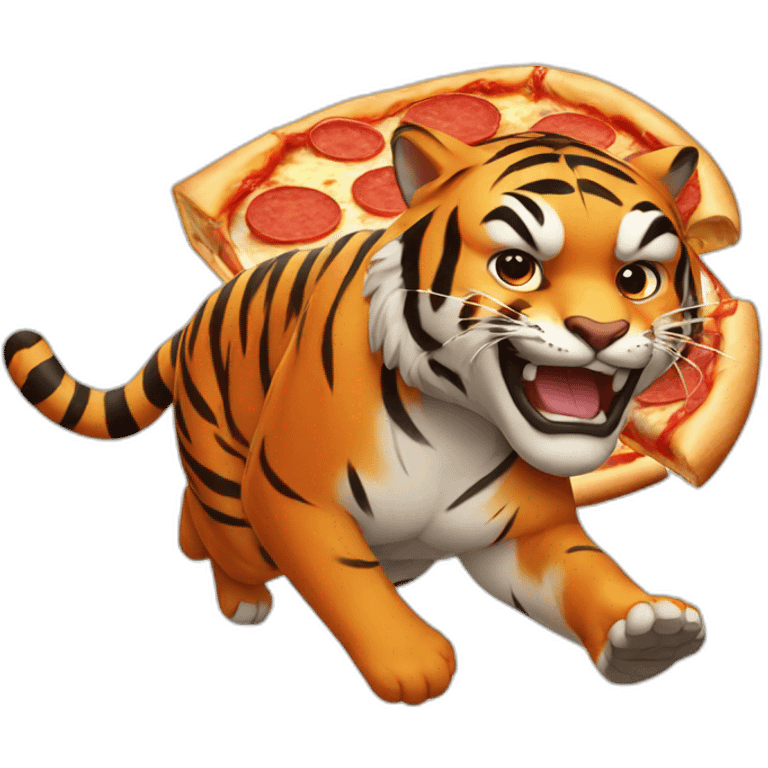 tiger running, pizza emoji