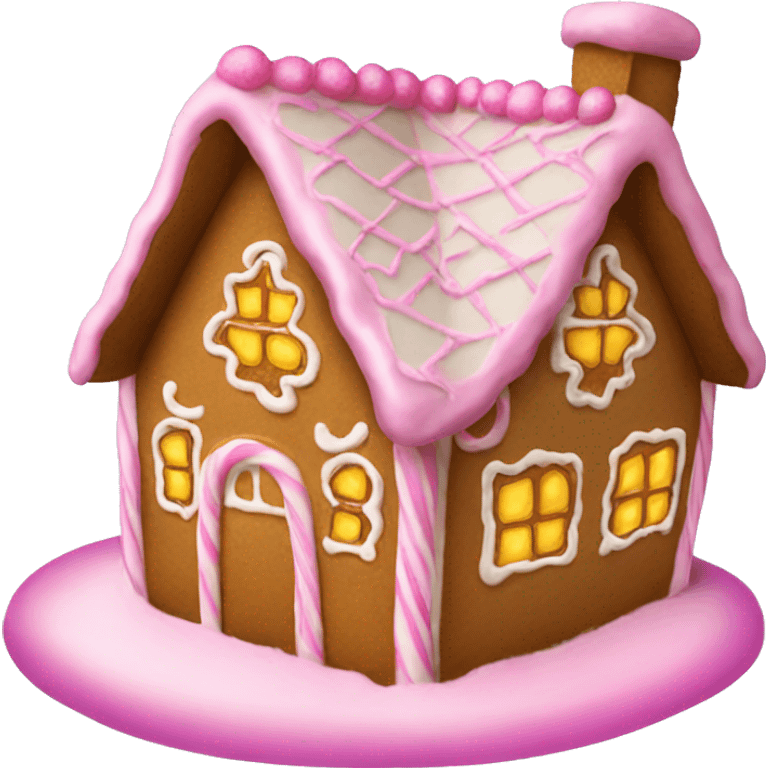 Gingerbread house with pink frosting emoji