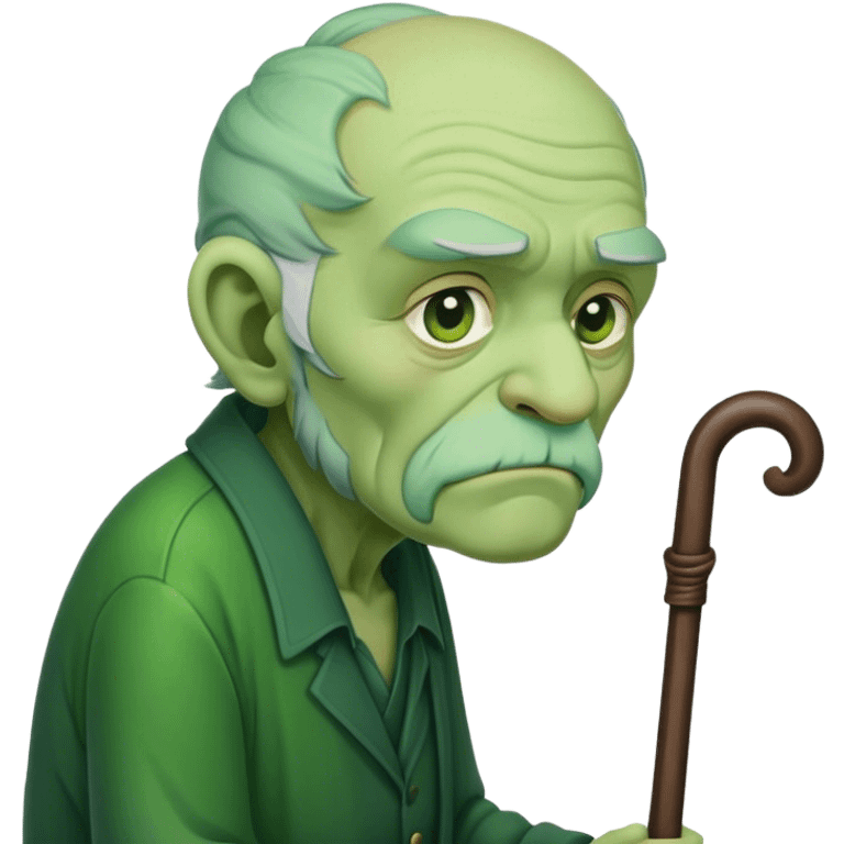 Old man that looks like a green alien hunched over with a cane emoji