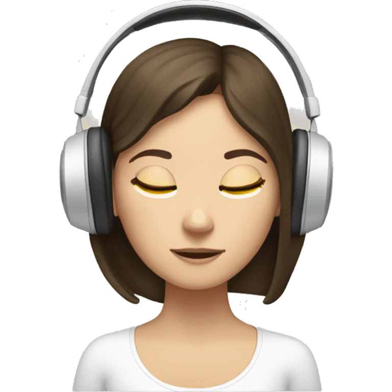 Brunette White girl, meditating with headphones on emoji