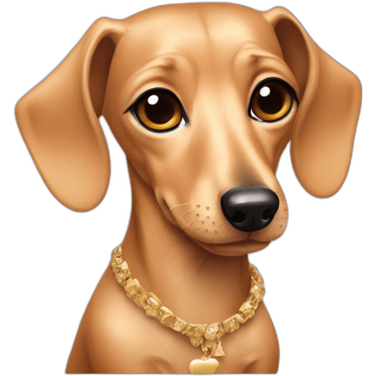 A fawn colored dachshund as Lady Gaga emoji