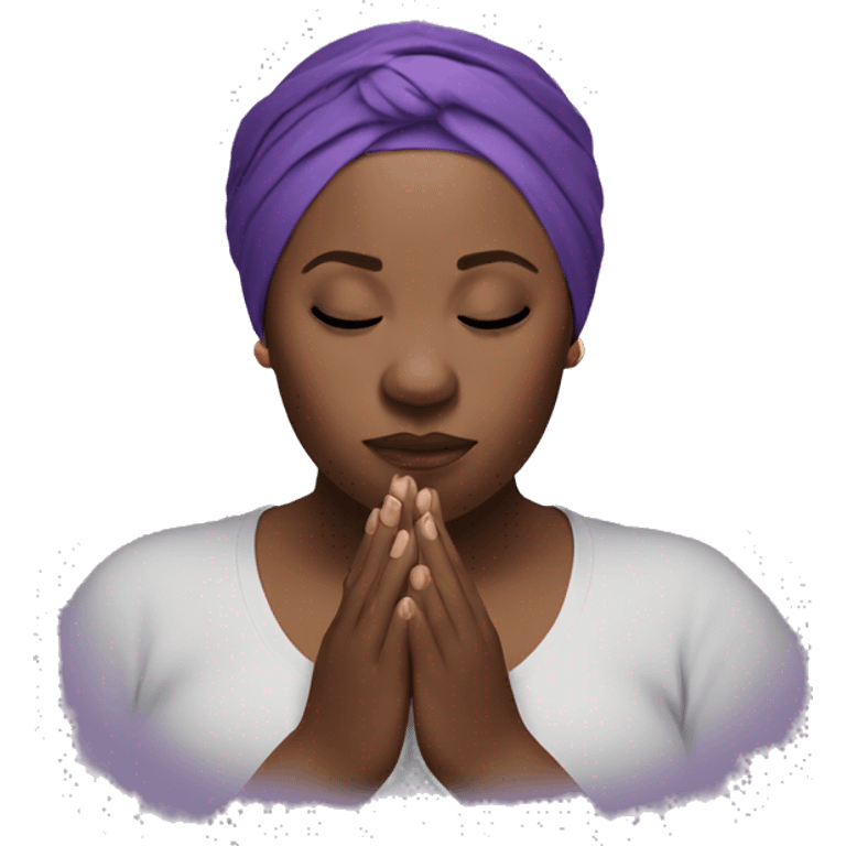 Dark Plus size woman praying with purple head wrap   emoji