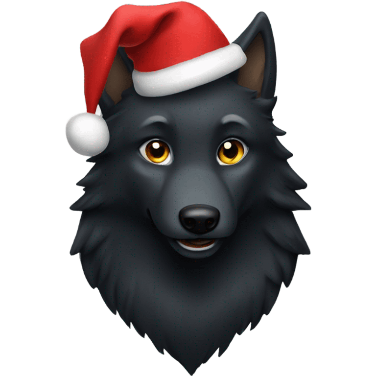 Black wolf with christmas hat emoji