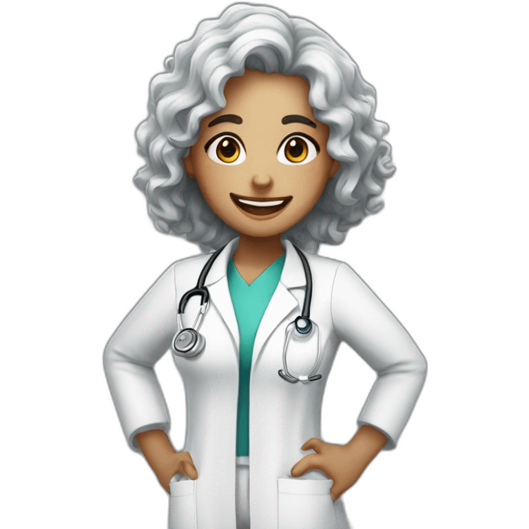 White Doctor Girl with freckles and curly black hair upto her back laughing emoji