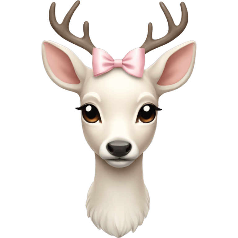 white fawn with pale pink ribbon and snowy antlers emoji