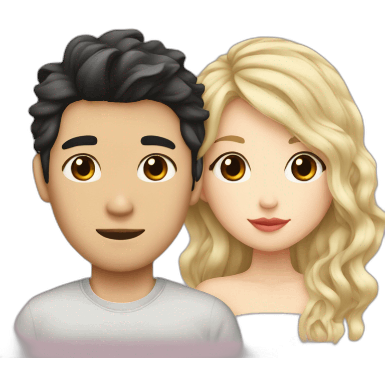 blonde wavy hair girl and japanese boyfriend with dark hair kissing emoji