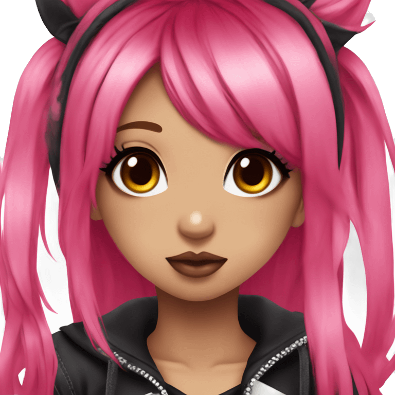 hime gyaru girl, hot pink and red split-dyed hair, dark makeup, punk clothes emoji