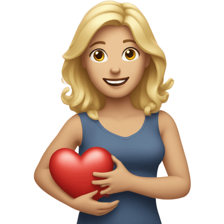 Happy blonde mom holds her heart in her arm emoji