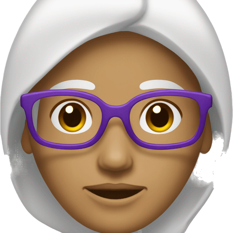 Une femme blanche avec un carré brun et des lunettes violettes emoji