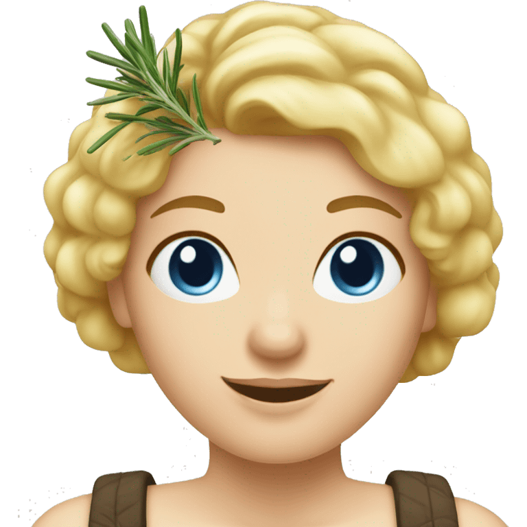 woman with blond Hair and Blue Eyes growing rosemary out of her head emoji