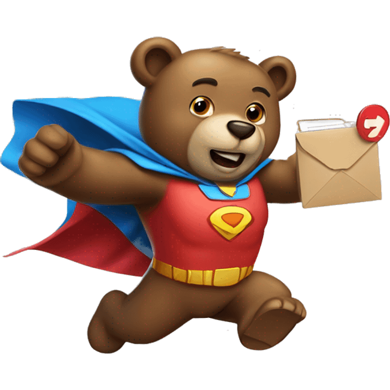 superhero bear flying and holding a mailbox emoji