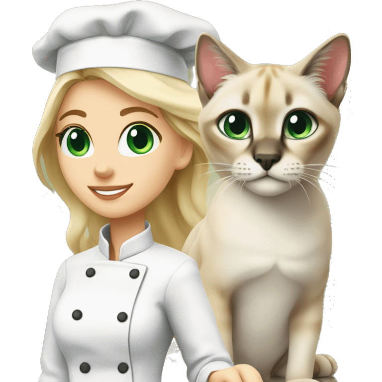 blonde chef green eyes with a siamese lynx point cat emoji