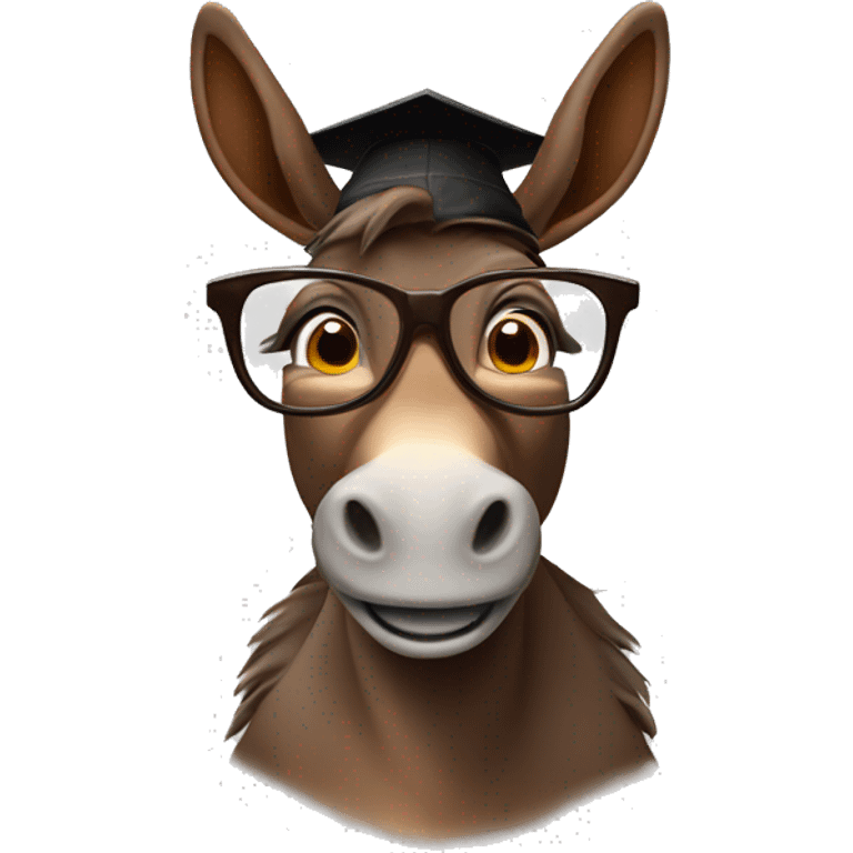 nerd brown donkey with 2 big teeth using glasses and a mortarboard emoji