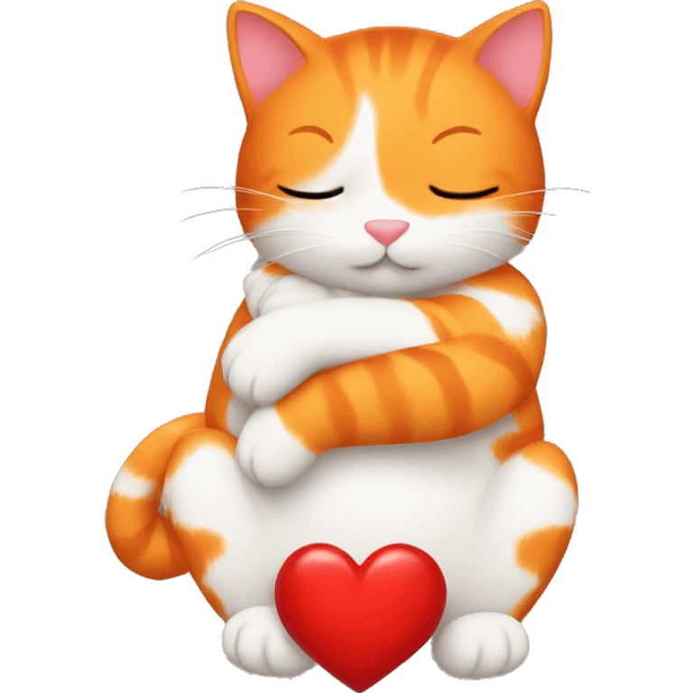 Orange cat hug red big  heart emoji