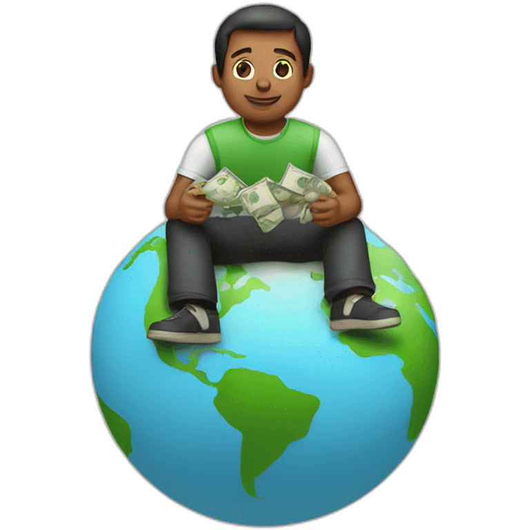 man sitting on globe with money bag emoji