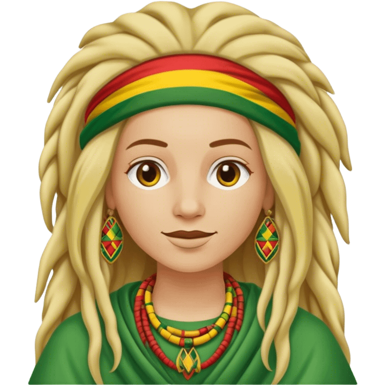 Een huilende blonde vrouw verkleed als rastafari emoji