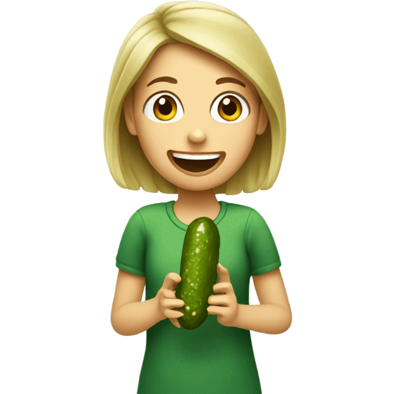 Girl eating pickle emoji