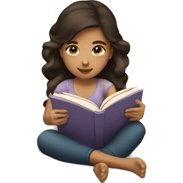 Hispanic girl laying in bed reading a book  emoji