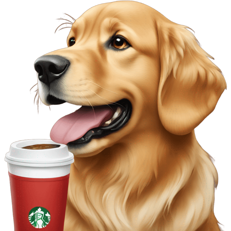 Red golden retriever drinking Starbucks  emoji