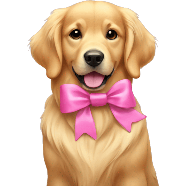 Golden retriever with a pink bow emoji