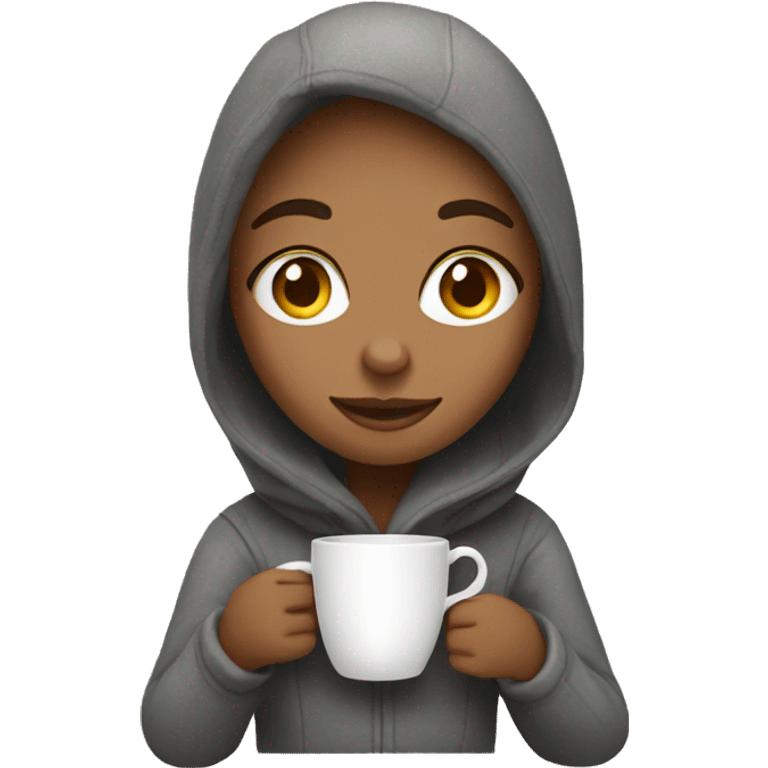 A cozy sitting girl with cup of coffee  emoji