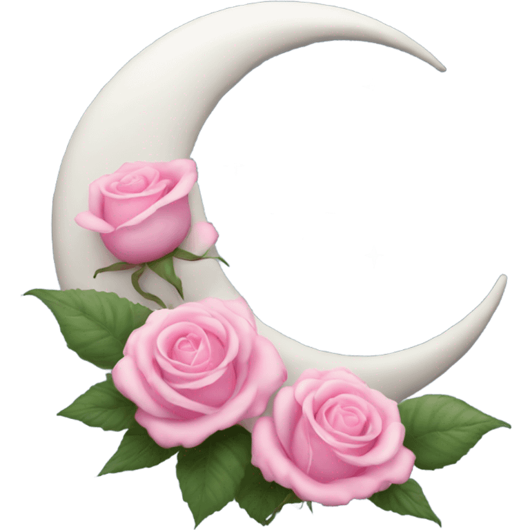 crescent white moon with pink roses emoji