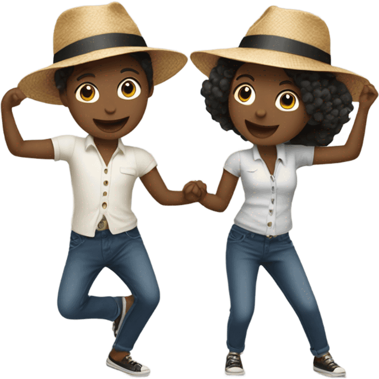 Two cuties dancing with hats on emoji