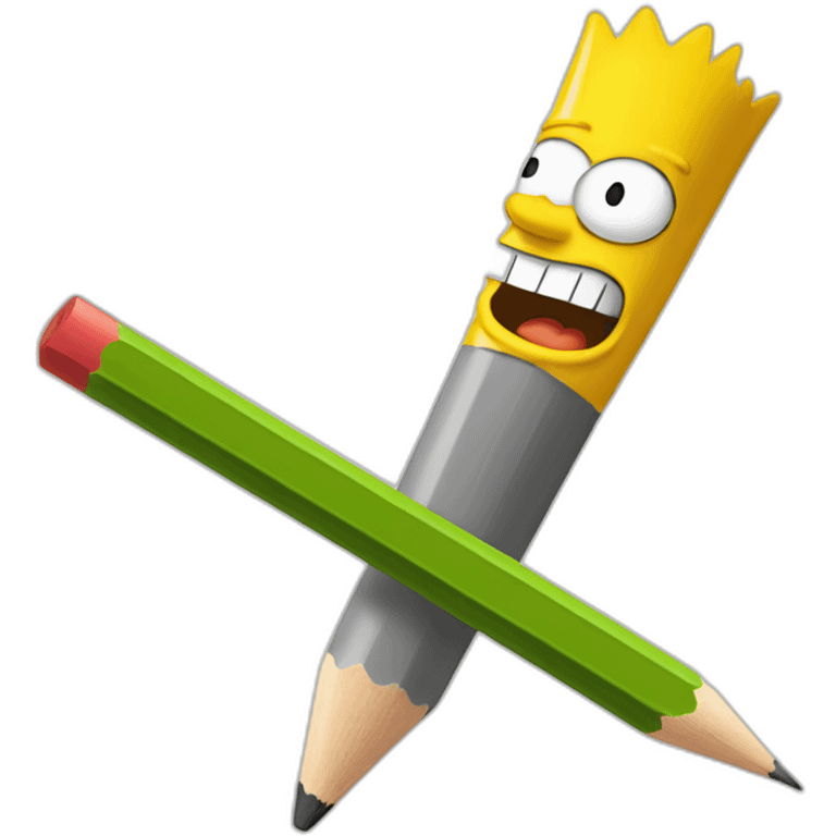 pencil with a happy bart simpson face emoji