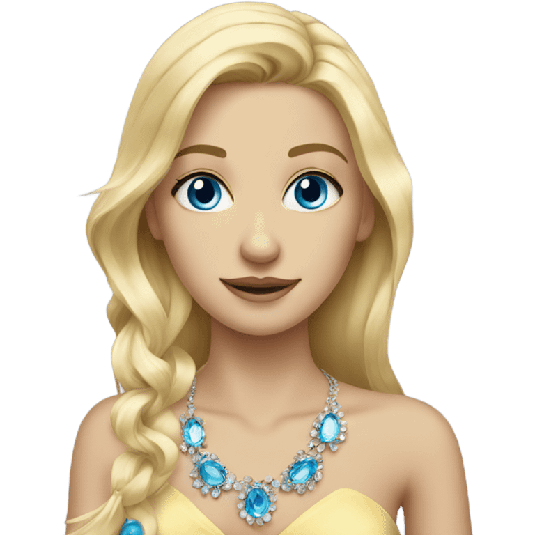 blonde girl with jewelry indoors with blue eyes emoji