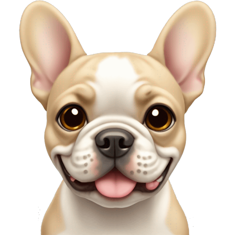 smily beige french bulldog with white center face with a tiny mole on the right ear emoji