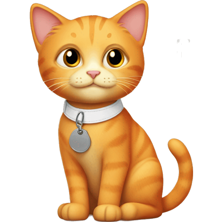 orange cat with a name tag that says “fry” emoji