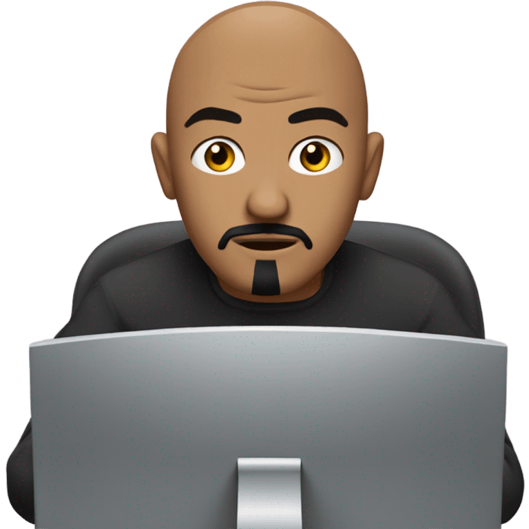 Bald man with black goatee working at computer emoji