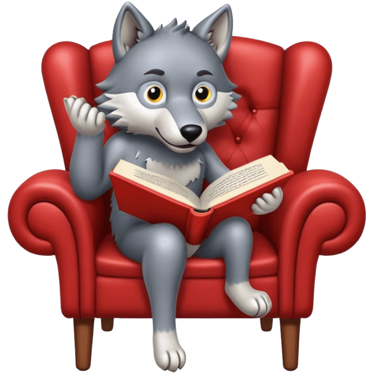 Wolf Reading a Book on chair emoji