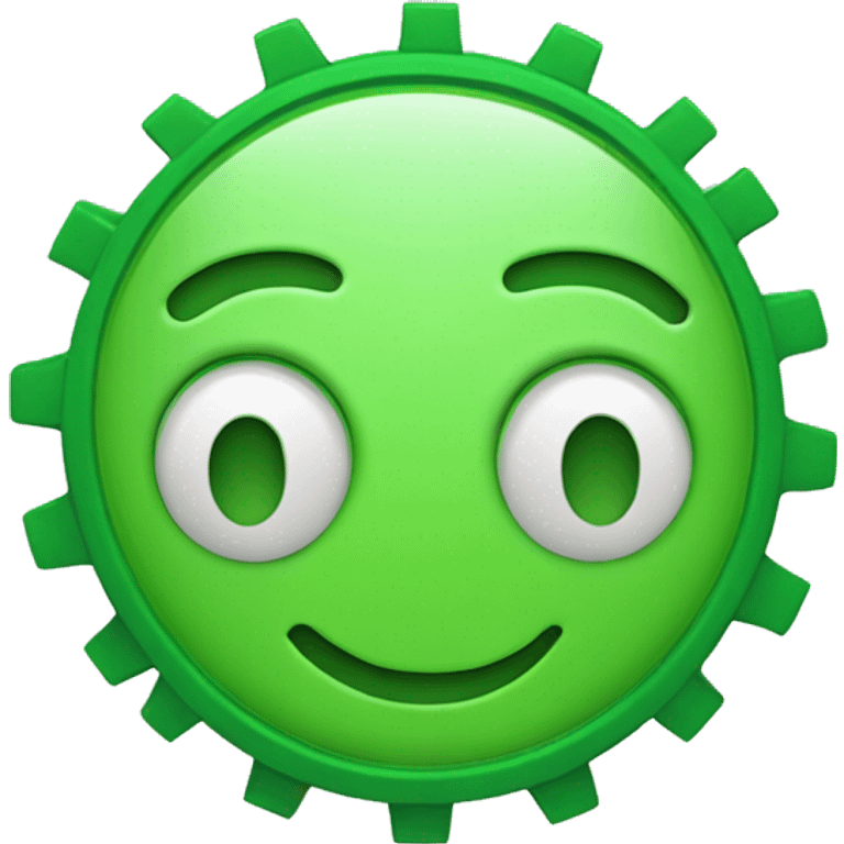 smiley image with face as a green circular outline, with two green gear-shaped wheels as eyes and a green curved smile emoji