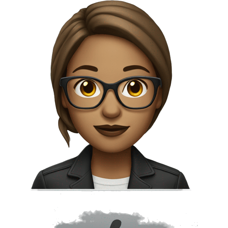 woman with fair skin long brown hair square glasses on laptop emoji