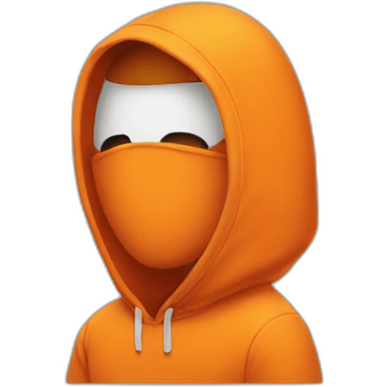 Guy with orange hoodie that cover his whole face with white flaming eyes emoji