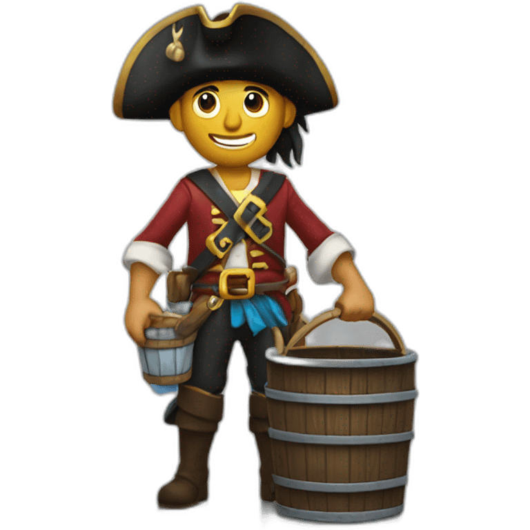 A pirate with an old wooden bucket filled with water in his hands. emoji