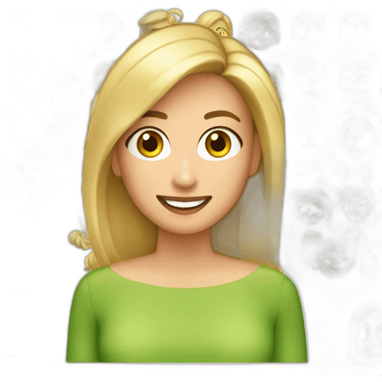 Mujer ,Pelo rubio ceniza media melena corte bob, ojos verdes grande, pestañas con rímel, sonrisa, cara ovalada emoji