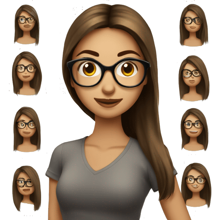 Femme  cheveux lisse long brun lunette emoji