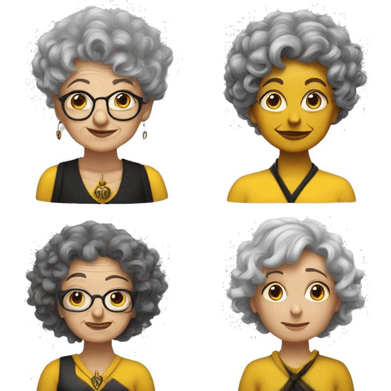 old, curvy woman, hufflepuff, grey and curly and wild hair, madame sprout emoji