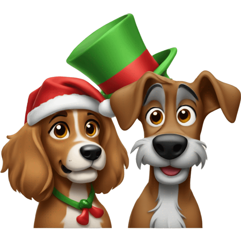 Lady and the Tramp wearing Christmas hat emoji