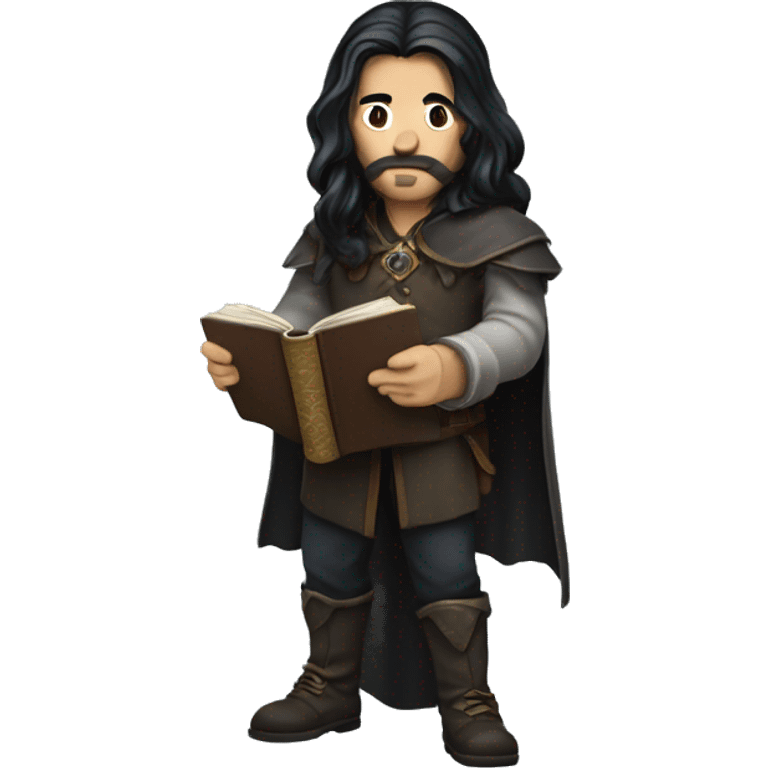 Long dark hair dungeon master holding a book emoji