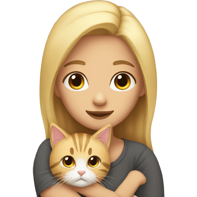 Blonde girl cuddling with tabby cat emoji