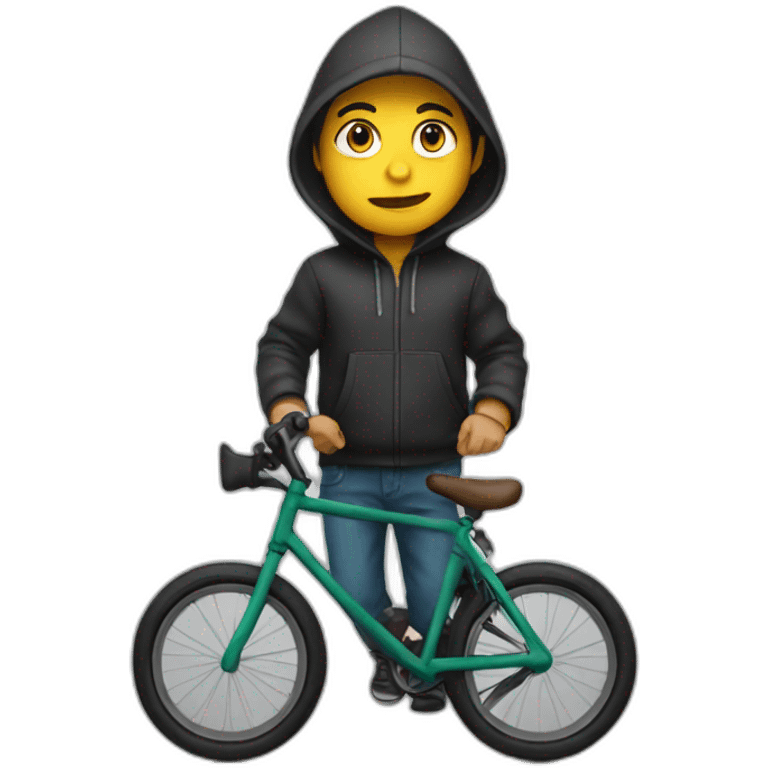 Boy with hood riding a bike emoji