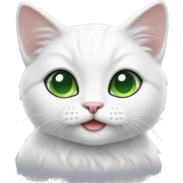 Cute adorable white cat with green eyes sitting  emoji